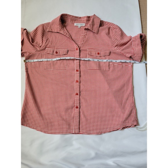 Emily Daniels Red & White Checker Button Shirt Collared Top Button Sleeve Sz XL - Picture 6 of 12